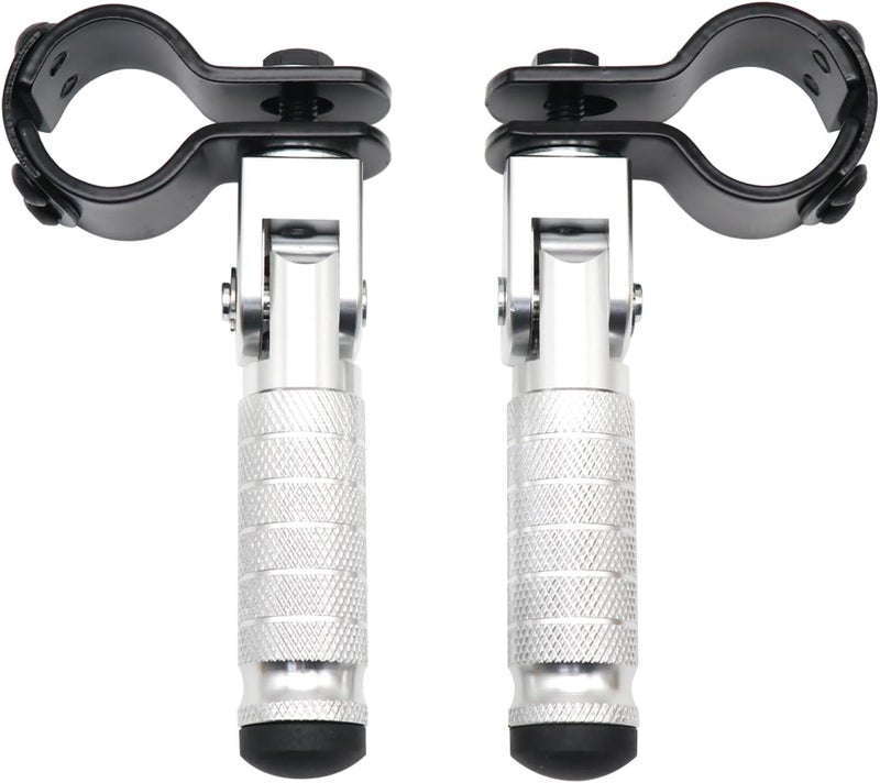 YWLUWEI M8 Motorcycle Foot Rests Fit 1.22-1.29in Motorbike Brackets Foldable Foot Pegs Front Footpeg Rear Footpeg Anti-Skid Rearsets Folded Footrest 90 Degree Fixed Folding Passenger Pedal Supports (Silver) - Image 1